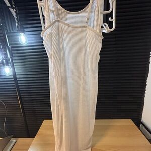Cream swim cover Sleeveless Scoop Neck Slip dress